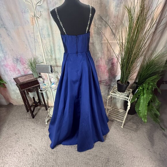 📌Speechless Navy Blue Embellished Rhinestone Straps Bridesmaid - Prom Dress - Picture 2 of 16